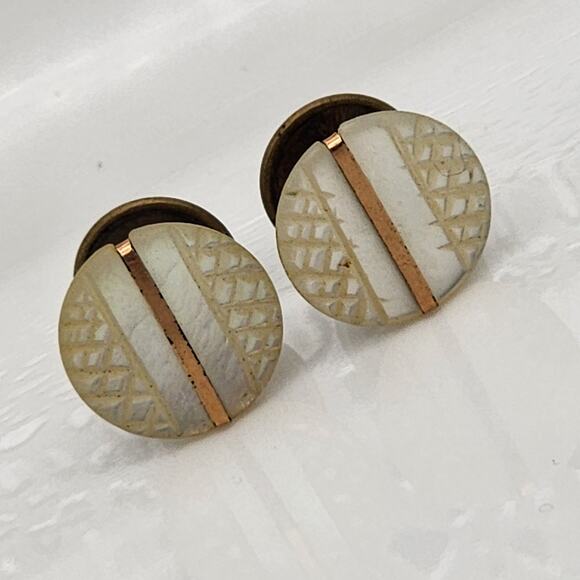 Antique Vintage Mother of Pearl Gold Stripe Cuff Links Cufflinks - Picture 1 of 6